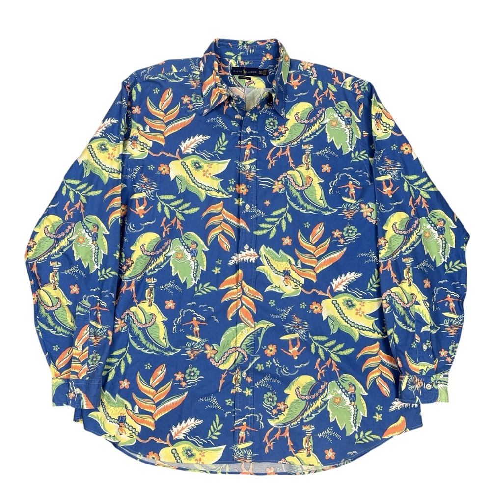Ralph Lauren Hawaiian Button Down Shirt Men's 2XLT Blue Tropical Surfer Vacation - Picture 1 of 8